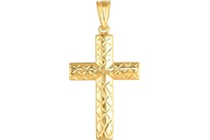 Jewelry Affairs 14k Yellow Gold Shiny Diamond Cut Fancy Cross Pendant 15x30 mm