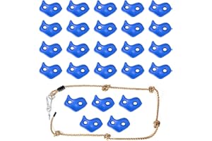 SEKKVY 25 Rock Climbing Holds with 6.56Ft Knotted Climbing Rope, Kids Climbing Holds for Indoor Outdoor Play Set, Rock Wall Climbing Kit with Mounting Hardware, Blue