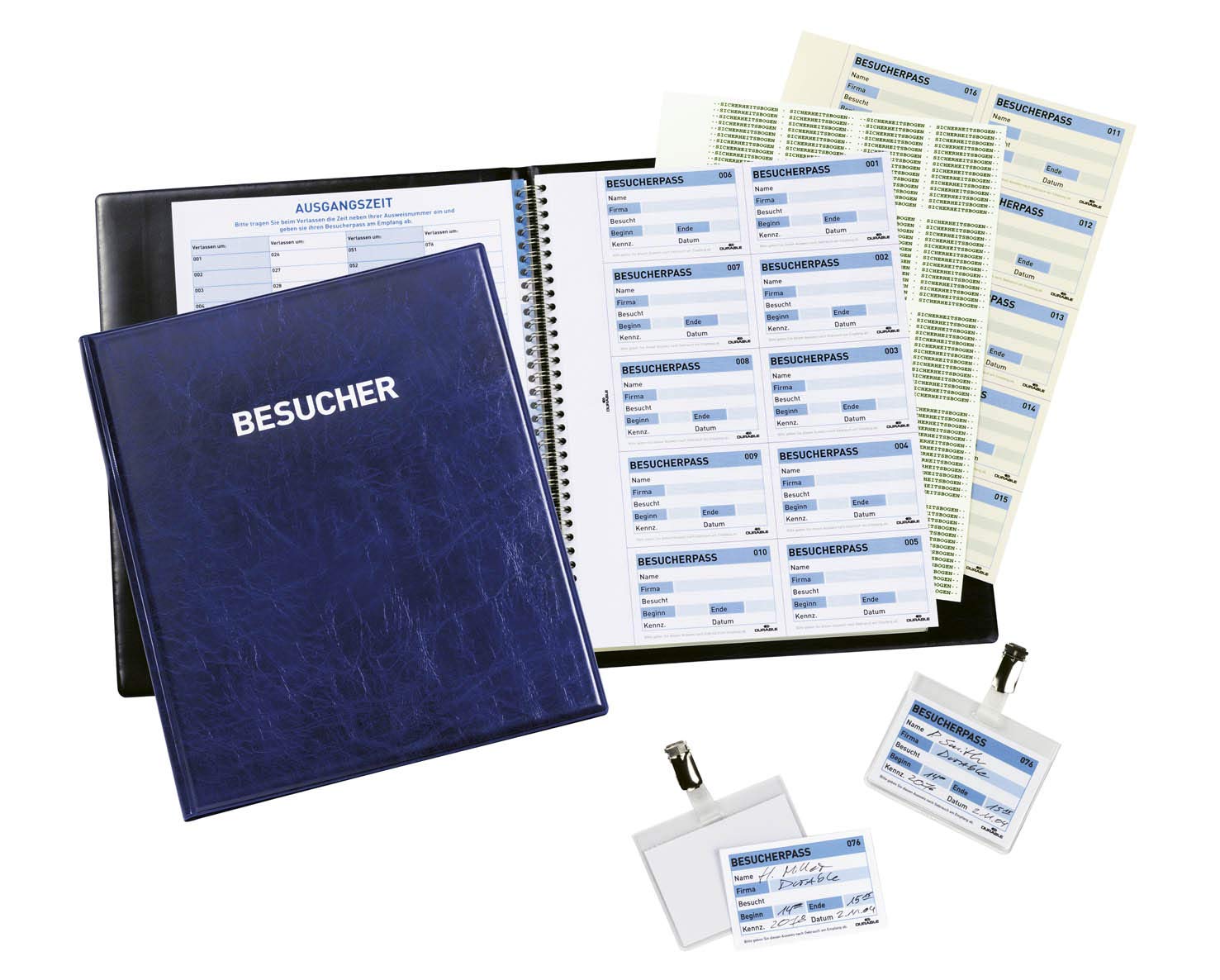 Durable 1463 visitors book complete with ten pages of 100 name badge inserts, EACH — image 1