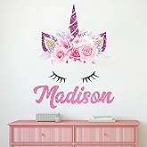 Custom Unicorn Wall Decals - Name Wall Decals for Girls - Unicorn Gifts for Girls Age 6-8 - Girl Room Decorations for Bedroom - Personalized Unicorn Room Decor - Wall Stickers for Girls Bedroom (18"W x 24"H)