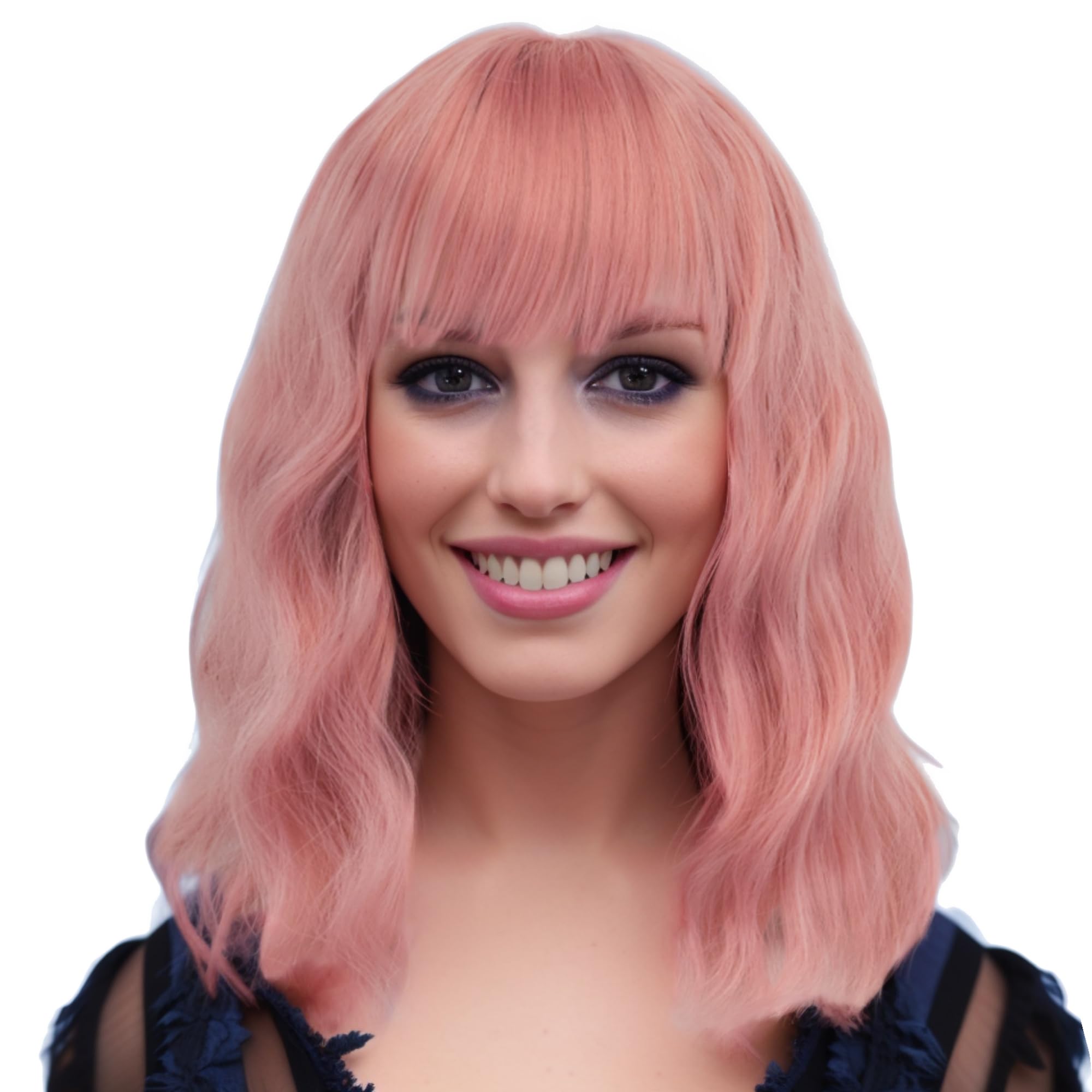 IMISSU Short Kinky Curly Wig Afro Hair Cosplay Wigs with Bangs Costume Headwear for Women (Pink)