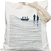 YeiHe Blue Abstract Ocean Christian Tote Bag, Jesus Walking on Water Bible Verse Canvas Tote Bags, Christian Gifts for Women Faith, Boho Scripture Reusable Grocery Shopping Bags