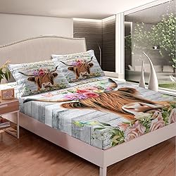 Feelyou Rose Highland Cow Bedding Sheets Highland