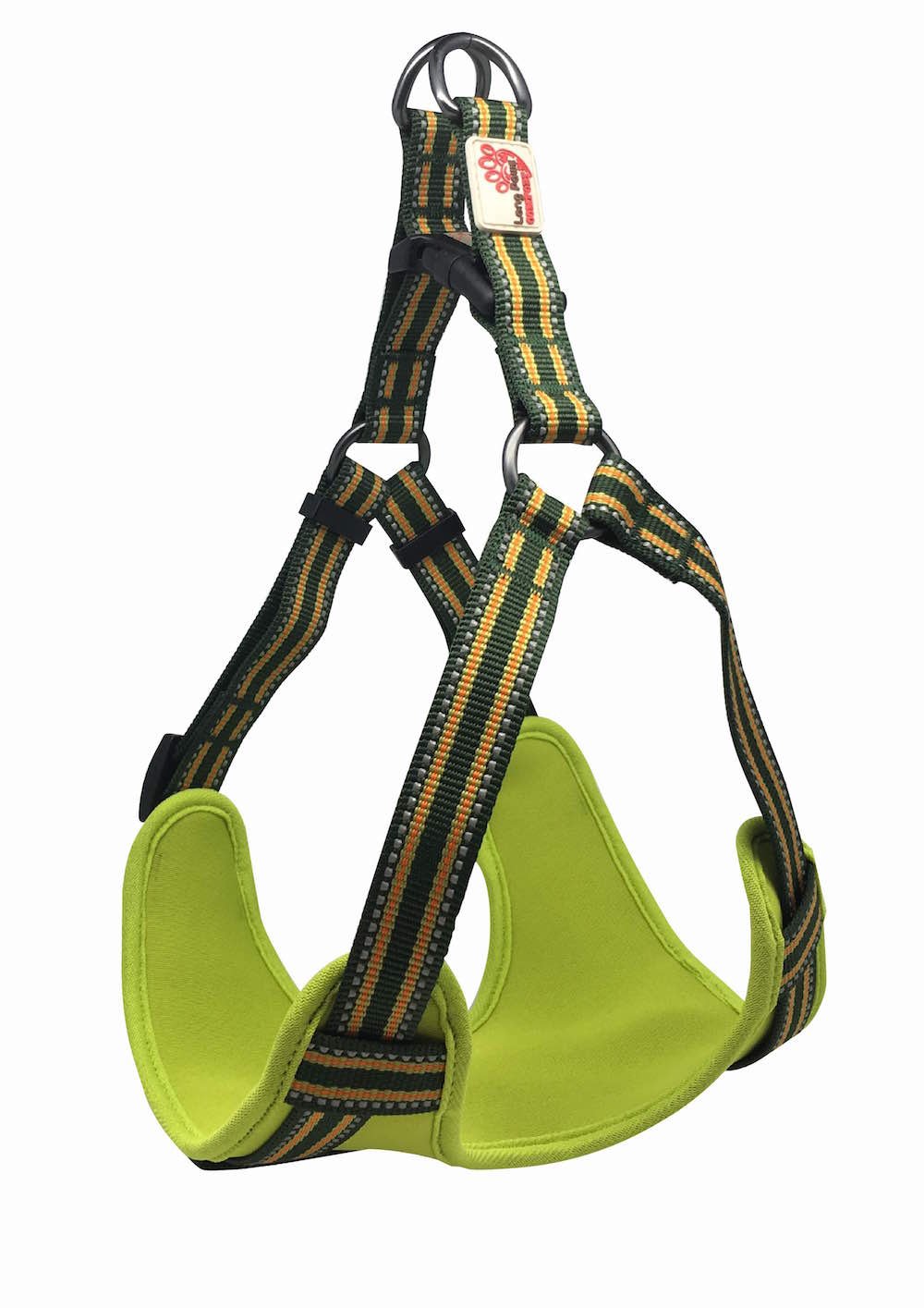 Long Paws Comfort Reflective Padded Step-in Dog Harness, Medium, Green