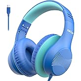 EarFun K3 Kids Headphones, USB Type C Over Ear Headphones for Kids, Volume Limit, HD Stereo Sound, Comfortable Fit, Foldable Wired Headphone for School/Travel/Boys/Girls/Tablet/iPad, Blue