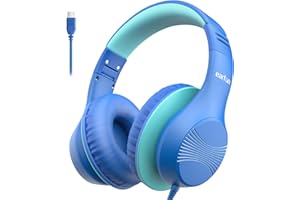 EarFun K3 Kids Headphones, Over Ear Headphones for Kids, Volume Limit, HD Stereo Sound, USB-C Cable, Comfortable Fit, Foldable Wired Headphones for School/Travel/Boys/Girls/Tablet/iPad, Blue