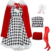 ILLOMEEGOOS Adult Women Christmas Costume Plaid Dress Red Cape Gloves Sock Halloween Cosplay Outfits Props