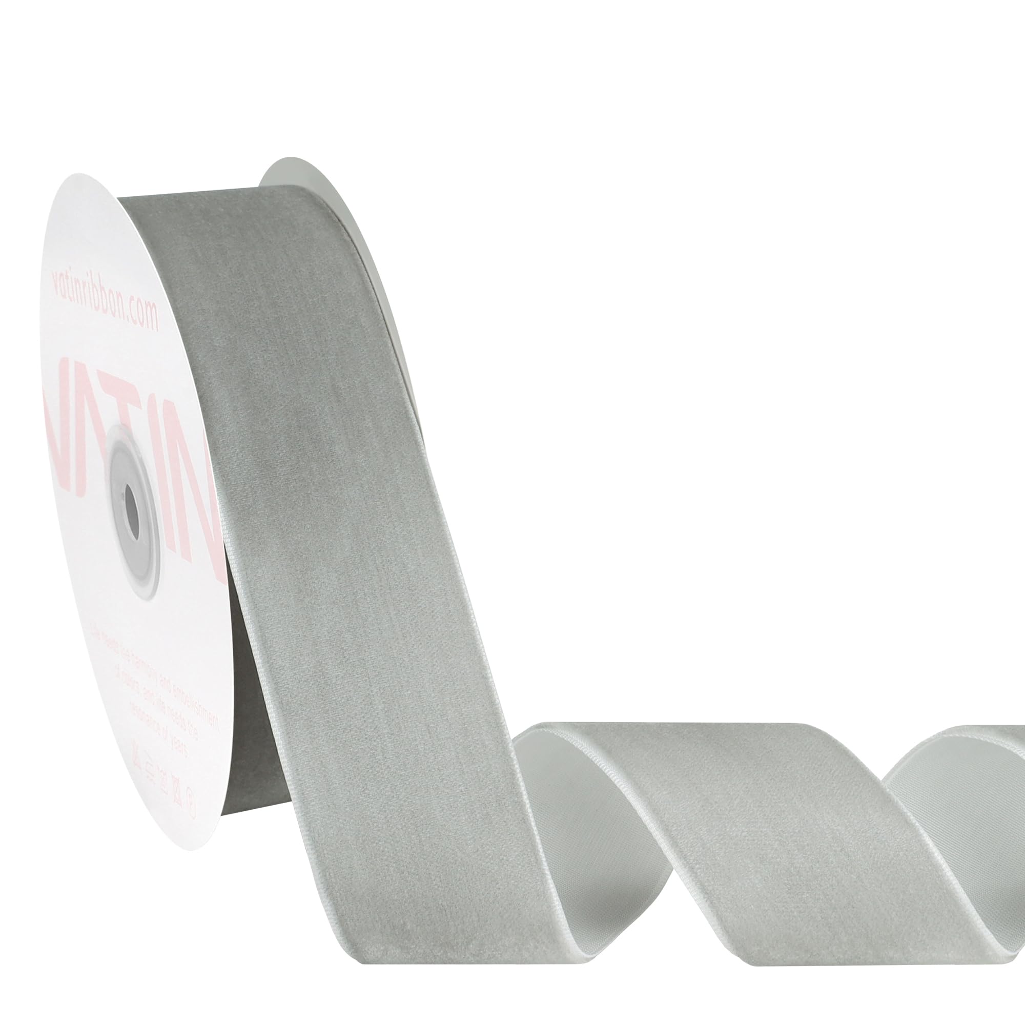 VATIN 38mm Wide Nylon Woven Vintage Silver Velvet Ribbons by 23 Metres Spool, Black, Perfect use for Choker, Gift Wrapping, Floral Bouquets, Hair Bows