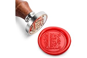 Mceal Wax Seal Stamp, Large Seal 1 1/5"(30mm) Dia, Silver Brass Head with Wooden Handle, Regal Letter A to Z Series (Letter E)