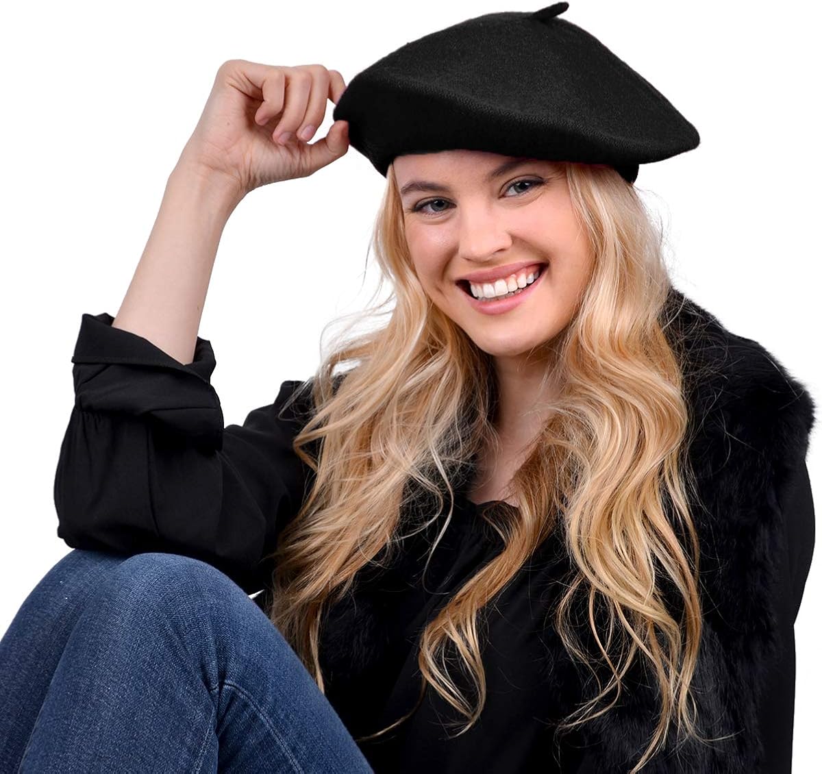 Nollia Women's Solid Color French Beret Wool Material. Classic French, Casual and Chic Lightweight Beanie Cap Hat, Black at  Women’s Clothing store