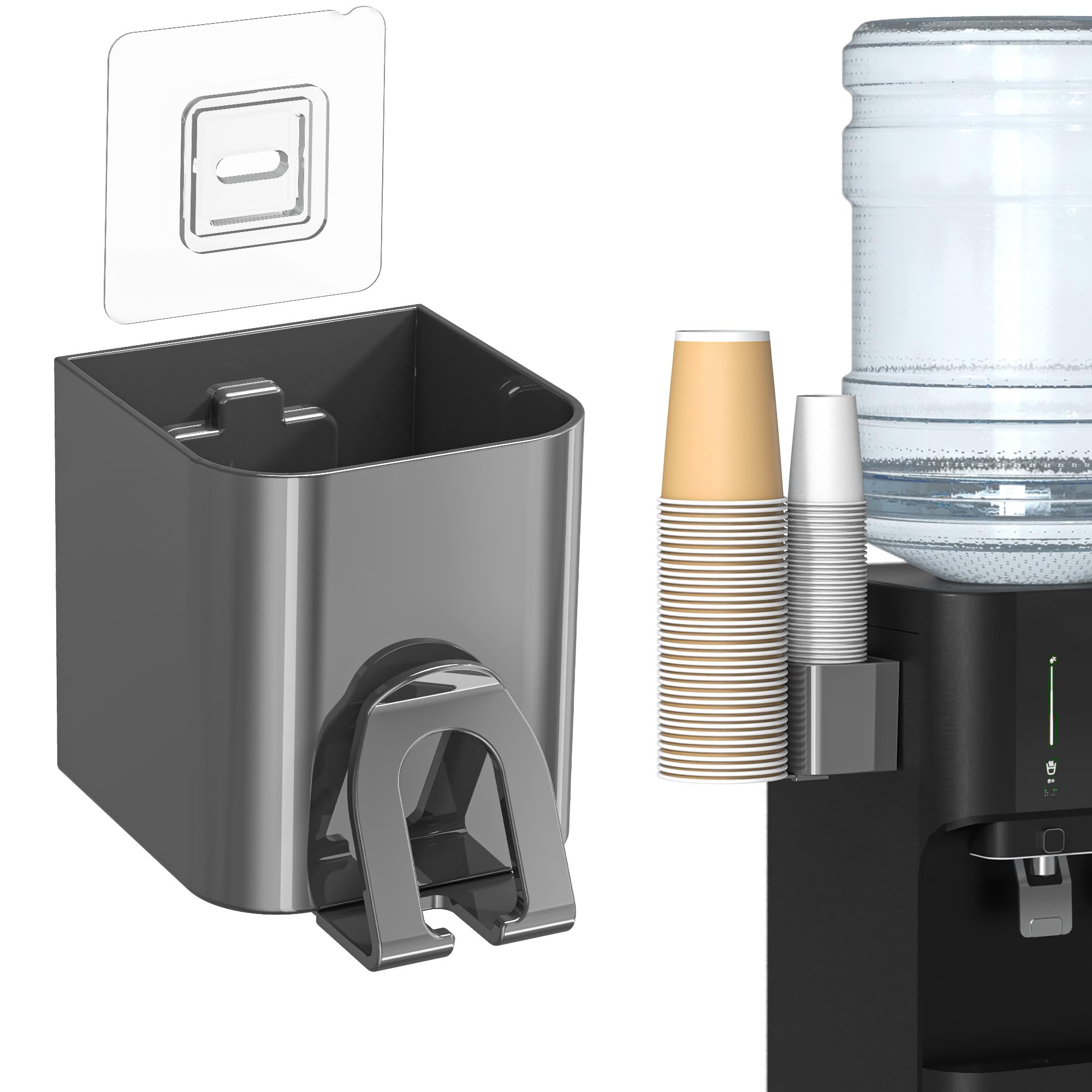 Photo 1 of TOWARDFUN Cup Dispenser 2 Seats, Holder for 2-16 OZ Paper & Plastic Disposable Cups, Adhesive Cup Dispenser Wall Mount for Water Cooler, Coffee Station, Office, Bathroom, Wall (Dark Gray)