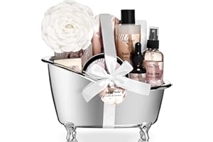 AQUA ELEGANTE Spa Gift Baskets For Women - Luxury Bath Set With Coconut & Vanilla - Spa Kit Includes Body Wash, Bubble Bath, Lotion, Body Butter, Soap, Body Spray, Shower Puff, and Towel