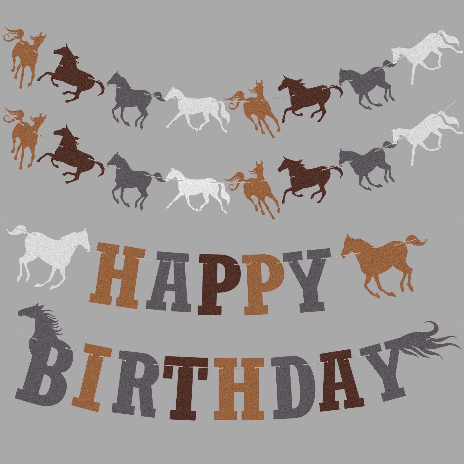 Horse Happy Birthday Banner, Happy Birthday Garland Banner Party Decorations, Personalized Horse Riding Bunting Set for Boys Kids Party Supplies, Brown