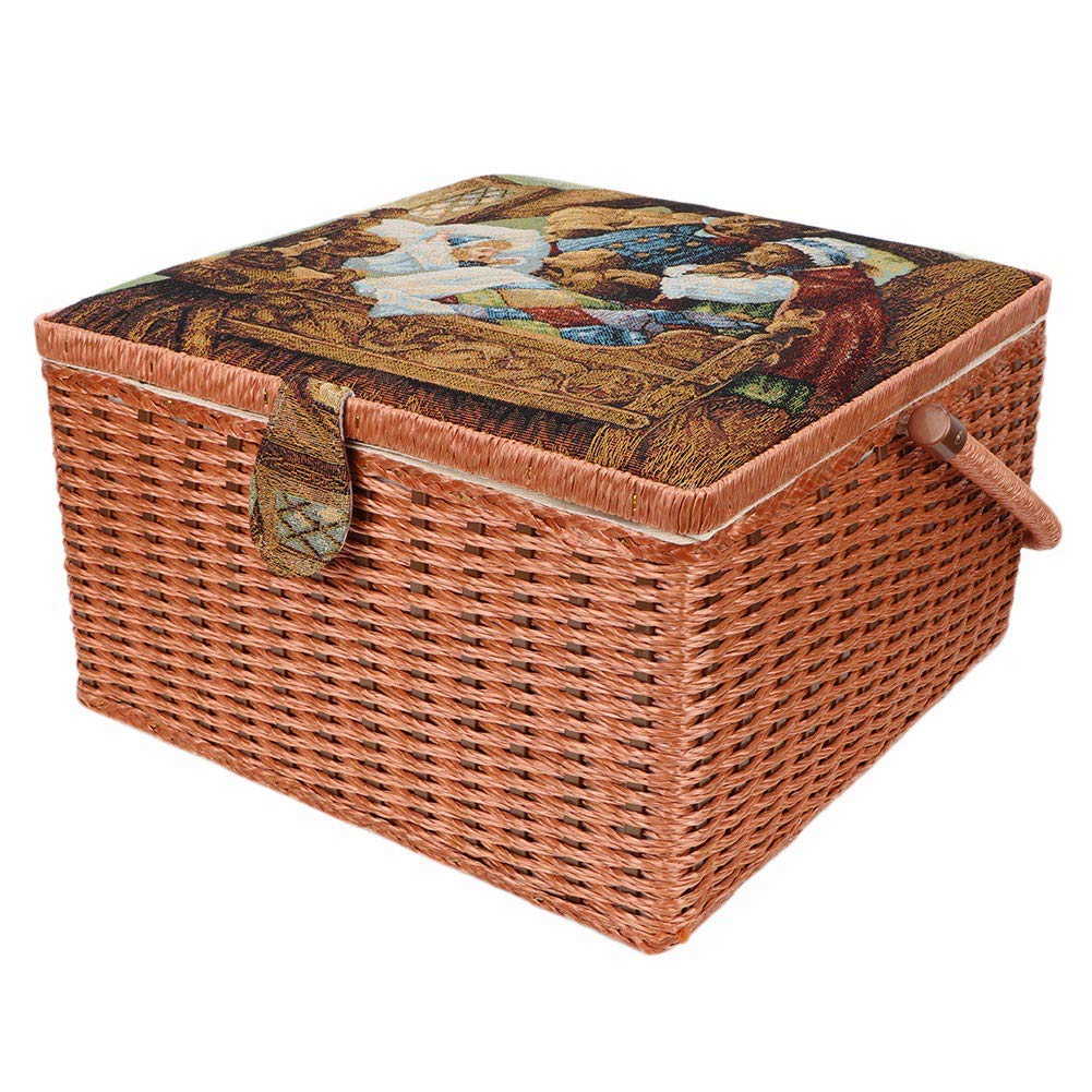 GOTOTOP Cesta de Madera Natural de Costura Doméstica Diseño de Doble