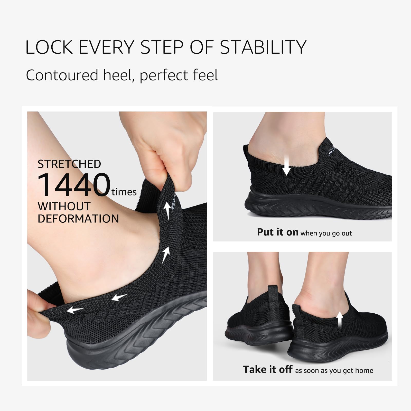STQ Damen Slip on Sneakers Bequem Leicht Atmungsaktive Turnschuhe Alles Schwarz 39 EU 4
