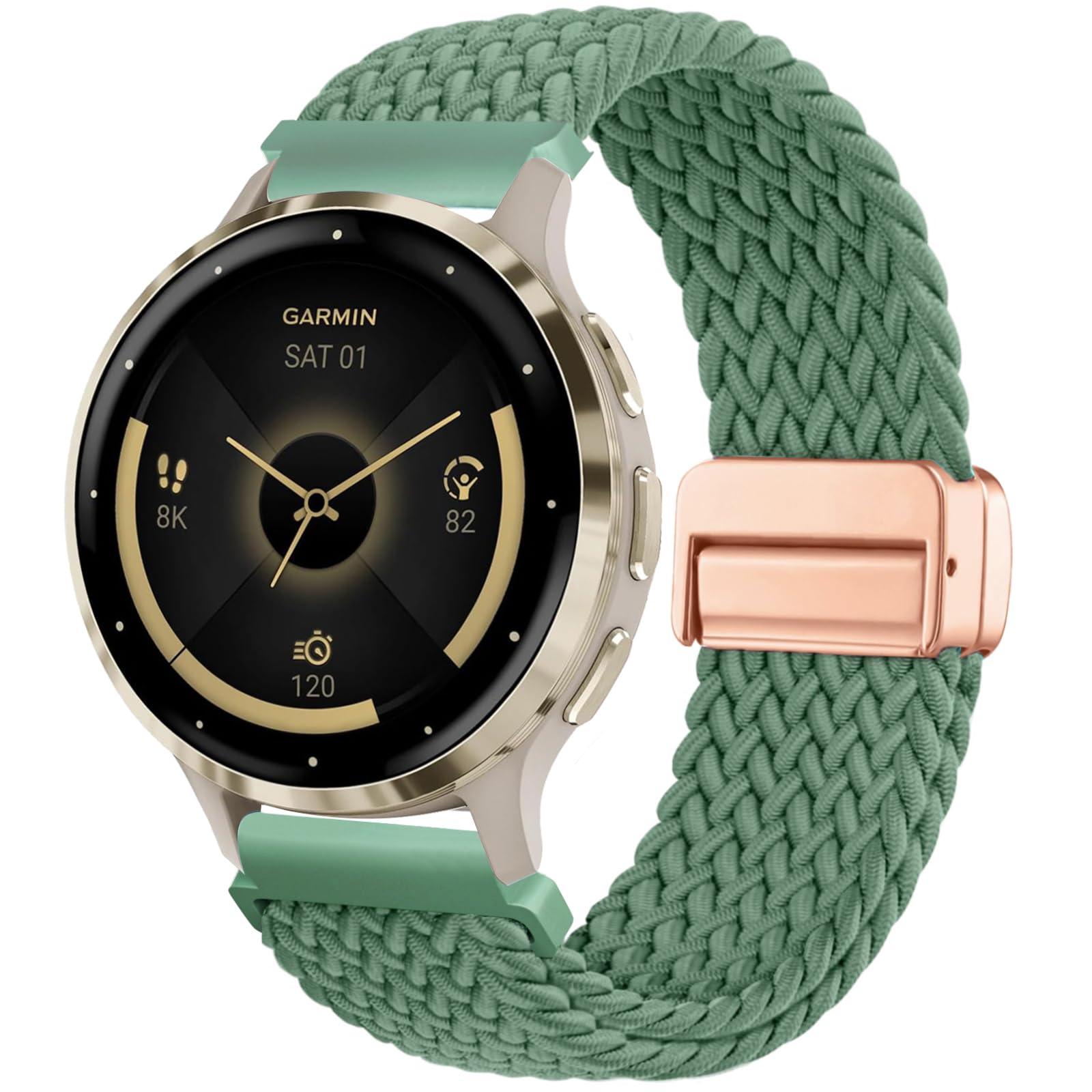 CUNUJIX Braided Watch Bands Compatible with 18mm Garmin Vivoactive 4s/ Venu 2s/ Venu 3s/ Vivomove 3s /Forerunner 255S /Forerunner 265S, Loop Magnetic Stretchy Nylon Elastic Fabric Strap for Women Men