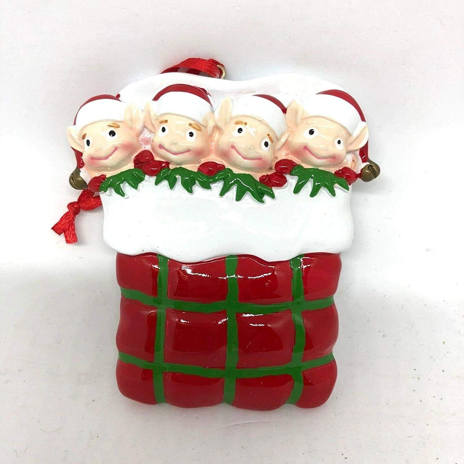 Royal County Personalise Your Own Resin Christmas Tree Hanging Decorations - Elf Family of 4