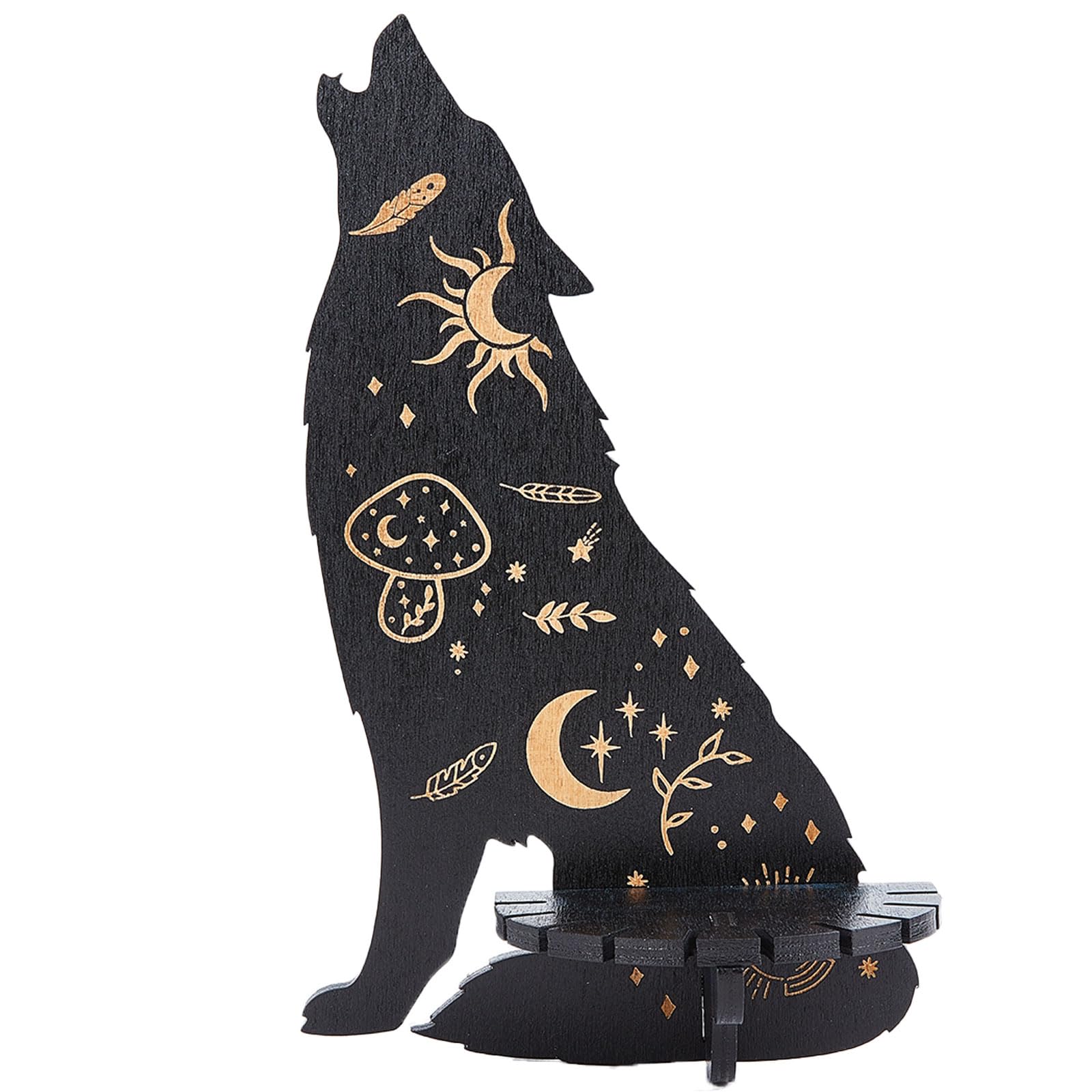 CREATCABIN Crystal Shelf Display Wooden Floating Shelves Altar Gothic Wall Decor Rustic Moon Wolf Holder Shelf Hanging Witchy Stuff for Crystals Stones Essential Oil Spiritual Gift Black 10x6Inch