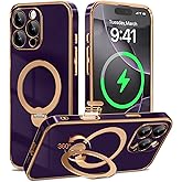 GolbinBox for iPhone 16 Pro Case with 360° Spin Magnetic Stand,[Compatible with Magsafe] [Military Protection][Built-in Ring Holder] Camera Control Phone Case for 16 Pro,Purple