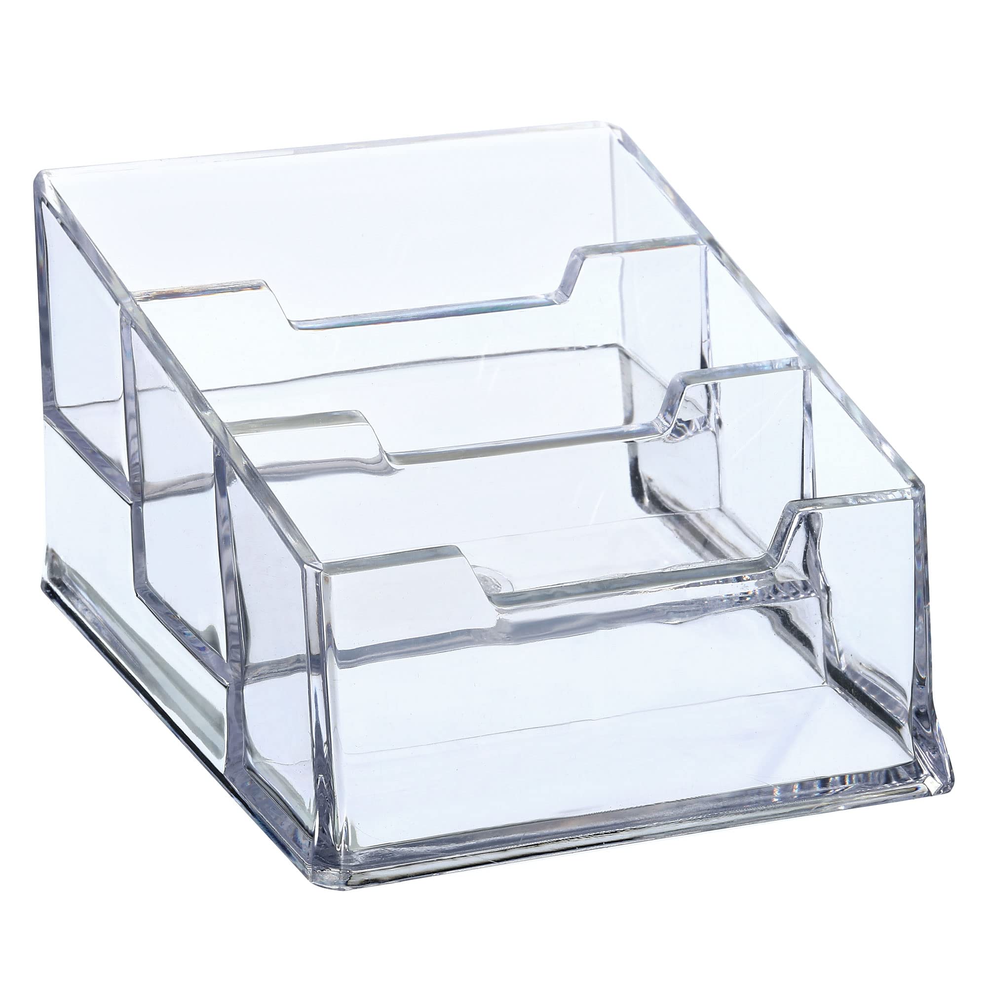 PATIKIL Business Card Holder, Plastic 3 Slots Desktop Name Cards Display Stand for Office Desk, Clear