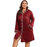 Vozanet Women Button Down Nightgown Plus Size Nursing Nightshirt Long Sleeve Nighty Bridal Dress with Pockets XL-5XL