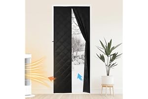 HISMOCAL Upgraded Magnetic Thermal Insulated Door Curtain, Fits Door Size 32" x 80", Thicken Polyester Fiberfill & Oxford Fabric, Folding Doorway Screen Curtains, Blanket Insulation for Front Patio Doors Black