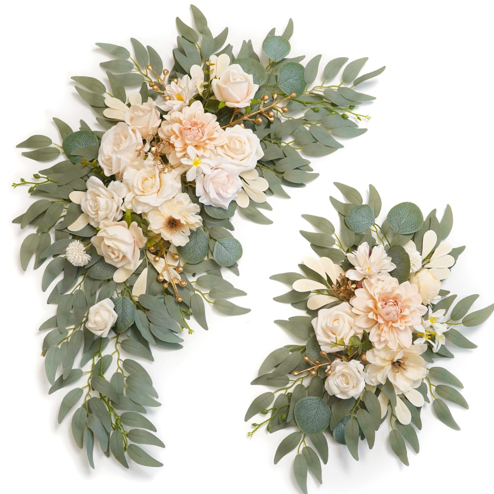 Photo 1 of Piklado Faux Flower Swag Set of 2 for Wedding Welcome Signs Floral Swag Wedding Reception Ceremony Signs Decor (Champagne & Cream)