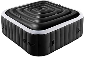 Tlswshsy 4.2 Ft Black Inflatable Hot Tub Cover- Energy Saving lid for Square Hot Tub- Foldable Protective Rain Overflow Cover with Handle for Outdoor Inflatable Hot Tubs