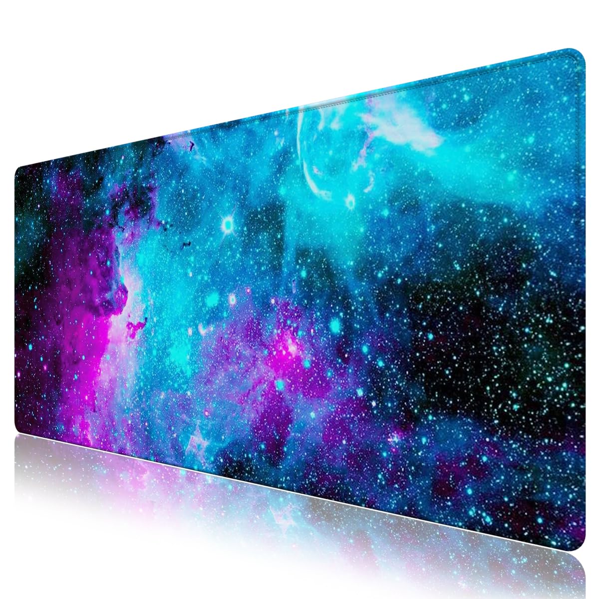 Extended Gaming Mouse Pad Mat- Large Desk Mat Non-Slip Rubber Base Computer Desktop Laptop Keyboard Mouse Mat with Stitched Edges, 35.1 x 15.75 in Long XXL Waterproof Mousepad for Work & Game, Galaxy