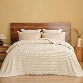 PHF Ultra Soft Sherpa Fleece Blanket Queen Size 90" x 90", 510GSM Fleece Lightweight Yet Warm Blanket for Winter Bed, No Shedding, No Pilling, Tufted Jacquard for Luxury Home Decor, Cream