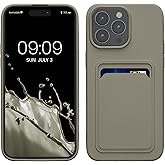 kwmobile Case Compatible with iPhone 15 Pro Max Case - TPU Phone Cover with Credit Card Holder - Light Grey Matte