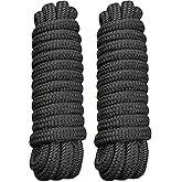 PACTHSD 2 Pack 5/8" x 20' Dock Lines - Marine Grade Nylon Boat Rope with 15" Loop for Docking and Mooring - Double Braided Boat Lines, High Strength, Easy Handling, Fray Resistant - Black