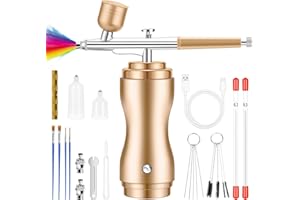 COSVII Airbrush Kit with Compressor Rechargeable Cordless Portable High-Pressure Air Brush Set with 0.3mm/0.5mm Nozzle and Cleaning Brush Set for Painting Art Model Makeup Nail Cake Decorating Tattoo Golden