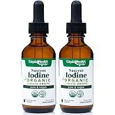 LIQUIDHEALTH USDA Organic Nascent Iodine Liquid Drops, Pure Iodine Supplement for Thyroid &amp; Immune Support, Energy Supplement - Made in USA, Vegan, Colorless, Tasteless Tincture (2 Pack)