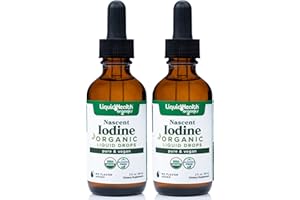 LIQUIDHEALTH Nascent Iodine Organic Liquid, Liquid Iodine Drops, Pure Iodine Supplement, Thyroid Support & Immune Support, Energy Supplement, USDA Organic, Vegan, Colorless, Tasteless Tincture, 2 Pack