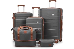 imiomo 3 Piece Luggage Sets,Suitcase with Spinner Wheels,Luggage Set Clearance for Women, Lightweight Rolling Hardside Travel Luggage with TSA Lock (Grey, 5PCS)