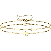 M MOOHAM Valentines Day Gifts for Her Women - Layered Initial Bracelets Gift Letter A-Z Charm, Dainty 14K Gold Plated Initial Bracelets for Women Teen Girls Birthday Jewelry Gifts