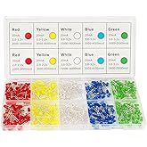 DiCUNO 450pcs 5mm LED Diode, LED Light Kit Box 5 Colors, Mini LED Assorted Kit 5mm Round Top, Light Emitting Diodes for DIY P