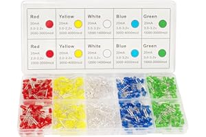DiCUNO 450pcs 5mm LED Diode, LED Light Kit Box 5 Colors, Mini LED Assorted Kit 5mm Round Top, Light Emitting Diodes for DIY Project, White/Red/Yellow/Green/Blue