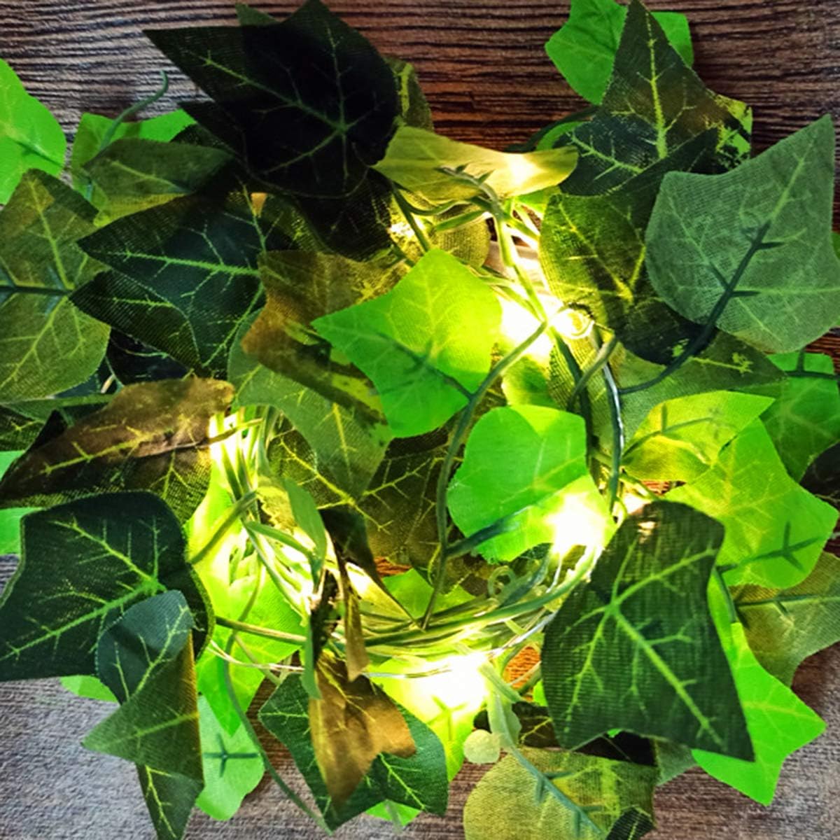 DEDC 6.6 Ft 20 LED String Lights Artificial Ivy Fake Garland Green Leaf Plants Vine Battery