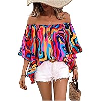 WDIRARA Women's Plus Size Boho Paisley Print Scoop Neck Half Sleeve Blouse Ruffle Trim Shirt Paisley Orange 0XL At Women's Clothing Store