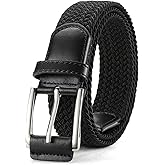 GAEKEAO Elastic Braided Belt for Men 1 3/8" Stretch Woven Belt for Golf Casual Pants Jeans - Black
