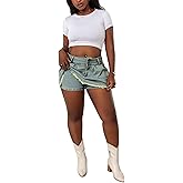 Baczoe Womens Denim Jeans Skirt Shorts Mini Cargo High Waist Sexy Plus Size Pleated Skorts