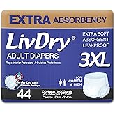LivDry Adult Incontinence Underwear, Extra Absorbency Adult Diapers, Leak Protection (-Large (44 Count))