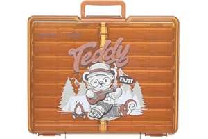 Naivees Photo Containers Storage Case Teddy Storage Box 4" x 6" Plastic Cartoon Organizer with 16 Inner Photo Containers Boxes for Photos,Cards,Pictures (Camping Brown)