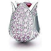 Eternalll Orchid Charms 100% 925 Sterling Silver Pink Enamel Flower Dragonfly Love Heart Bead Charms European Bead fit Pandora Bracelets Beads Crystal Jewelry (Red rose Charms)