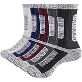 YUEDGE Mens Socks Moisture Wicking Thick Cotton Crew Socks For Men, Padded Anti-Odor Work Socks, 5 Pairs