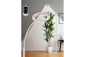 GLOWRIUM Grow Lights for Indoor Plants, Full Spectrum LED Grow Light, Stepless Dimming,3 Lighting Mode and Adjustable Height, Plant Light with 3/9/12/16H Timer (White, 24W)