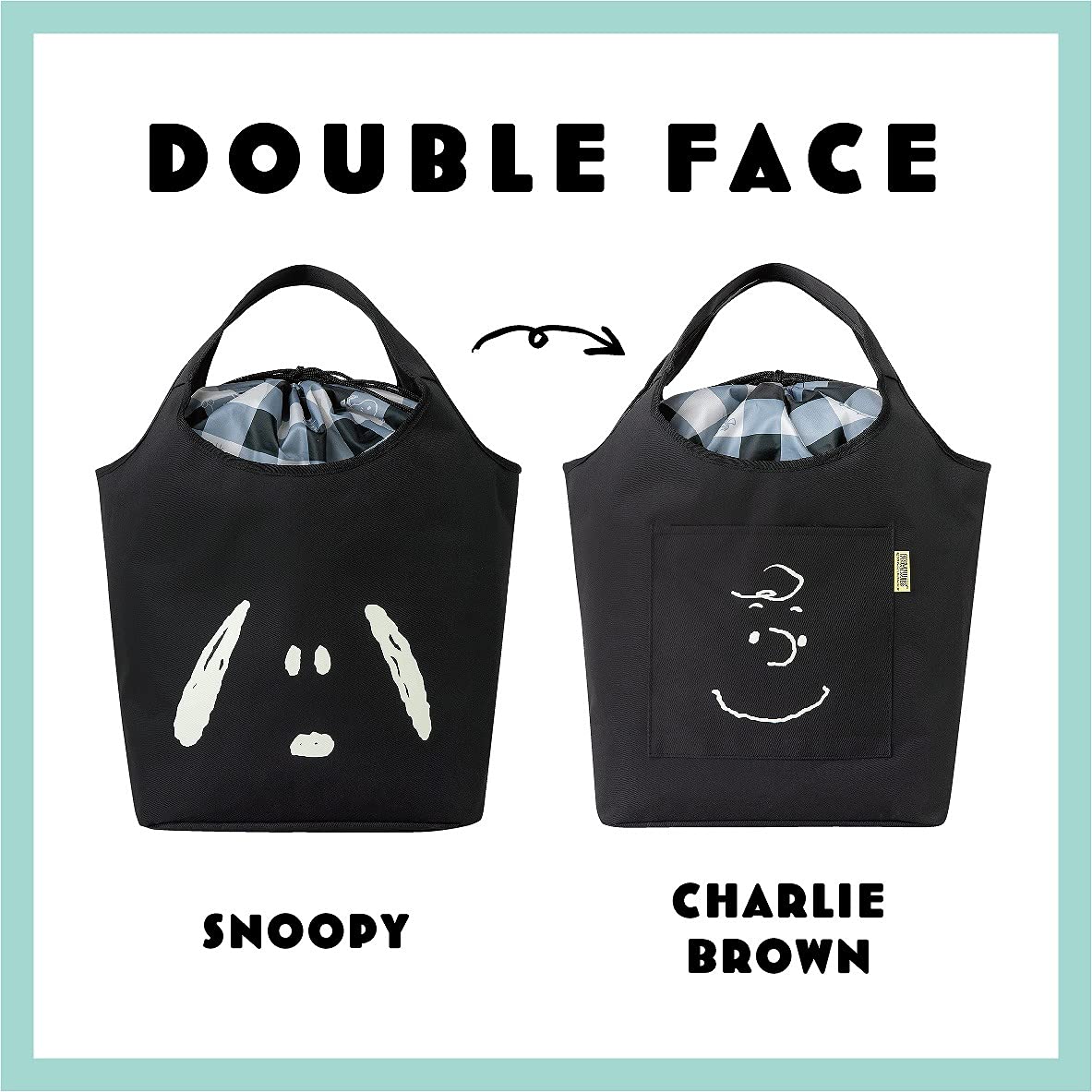 SNOOPY スヌーピーとチャーリー・ブラウンのDOUBLE FACE BAG BOOK：6/29発売【ムック本付録】スヌーピーとチャーリー・ブラウンのダブルフェイスバッグ 反対側にはチャーリーブラウン