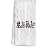 COWEB Christmas Hippopotamus Kitchen Towels, Hippo Gifts for Women, Dish Tea Towels, Hand Towels for Bathroom, Hippo Decor, 16x24 Inch
